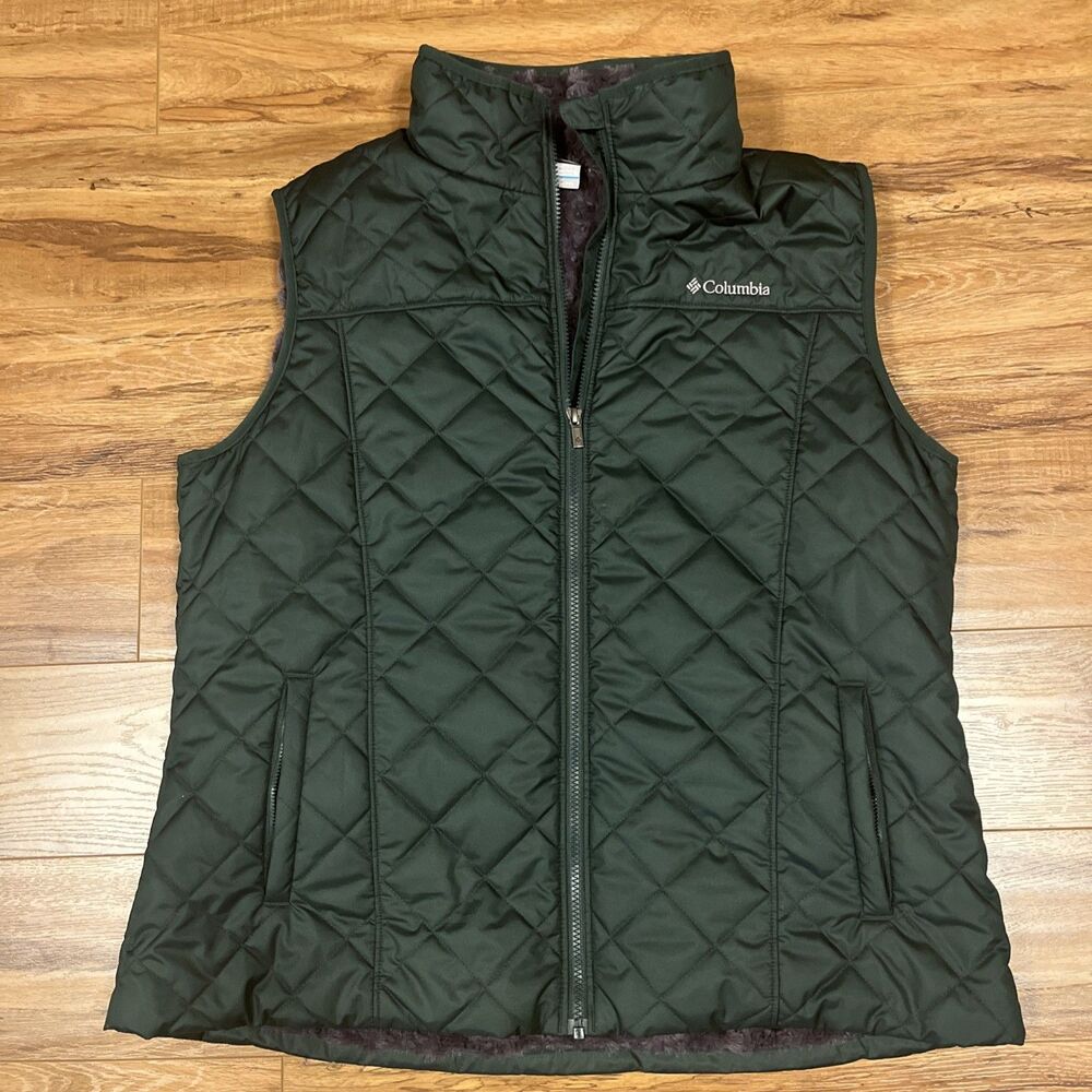 Columbia Womens Omni-Heat Puffer Vest Green Full Zip Sleeveless Jacket XXL Lined